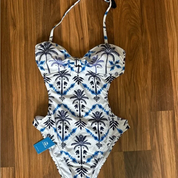 Tropical Blue and White Monokini - Picture 4 of 4